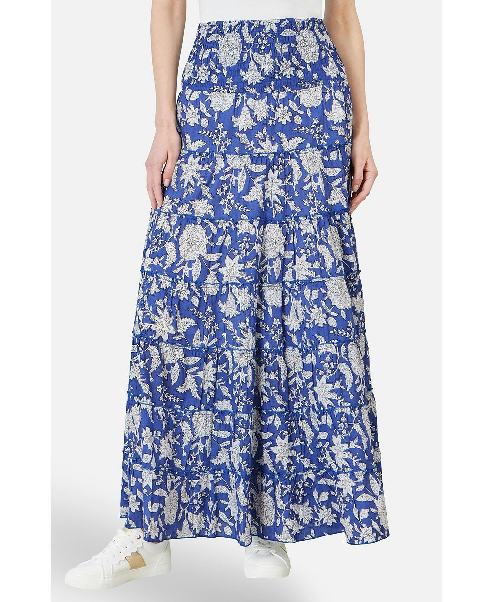 Yumi Women's Floral Cotton Tiered Maxi Skirt