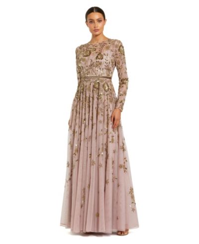 Женское вечернее платье Mac Duggal с цветочной вышивкой и длинным рукавом
