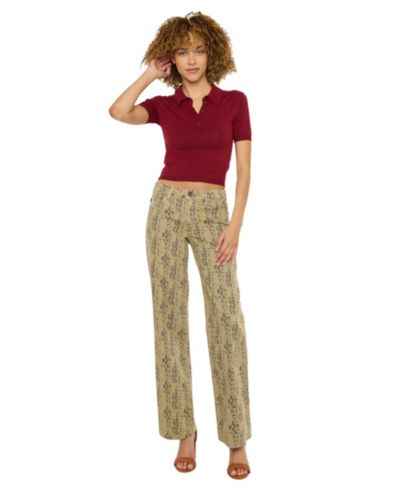 KanCan Women's Snakeskin Print Mid Rise Slim Wide-Leg Jeans