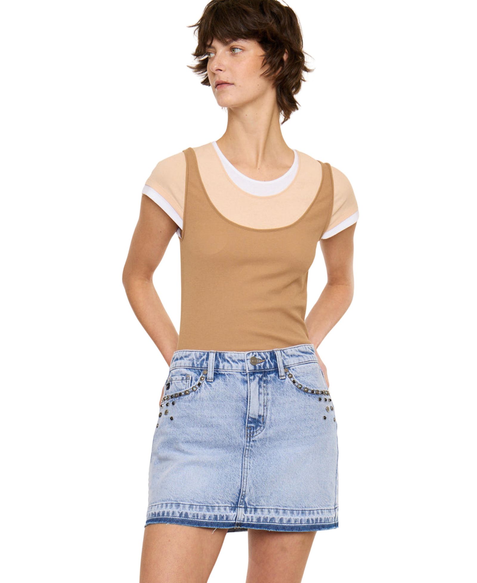 KanCan Women's USA Mildred Mid Rise Western Studded Denim Skirt