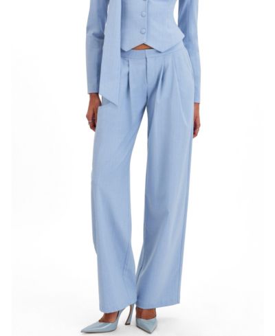 Miss Circle Women's Reva Sky Blue Pinstripe Single Pleat Pants
