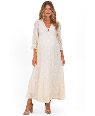 Женское макси-платье Pinkblush Ivory Floral Lace 3/4 Ruffle Sleeve V-Neck