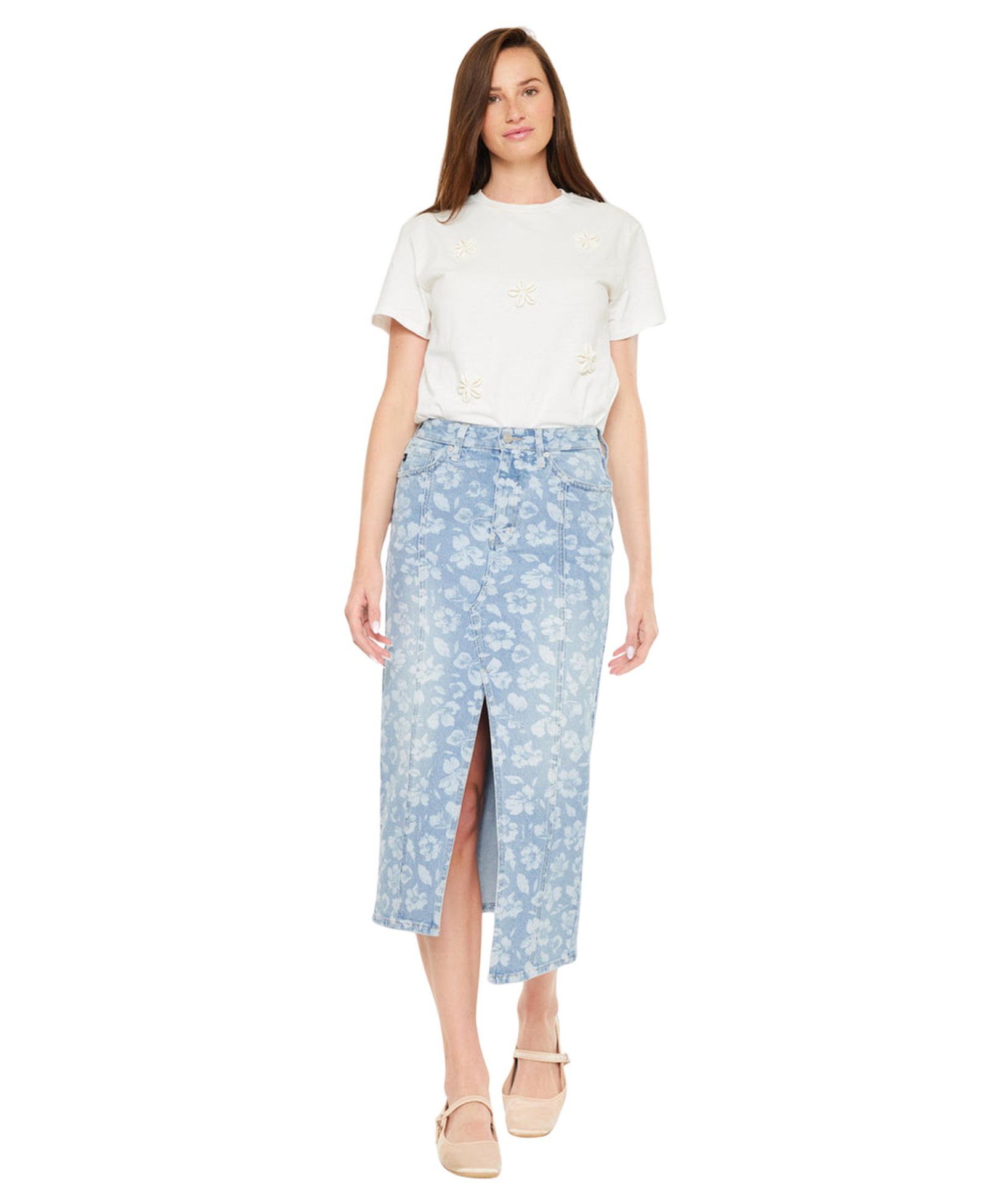 KanCan Women's Hibiscus High Rise Midi Skirt
