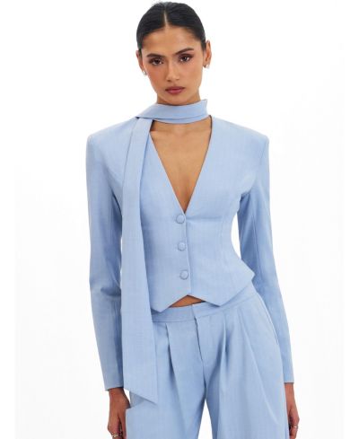 Женский блейзер Miss Circle Women's Renley Sky Blue в тонкую полоску, фасон пеплум