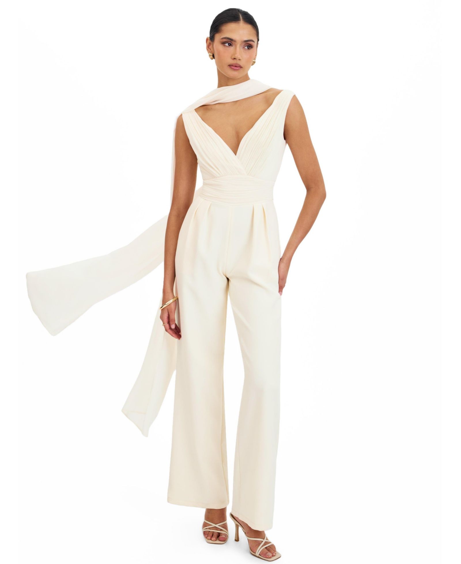 Женский комбинезон Miss Circle Women's Harper Ivory Ruched V-Neck