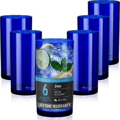 Zulay Kitchen Acrylic Glasses Drinkware - 6 Piece Unbreakable Plastic Tumblers 24 Ounce