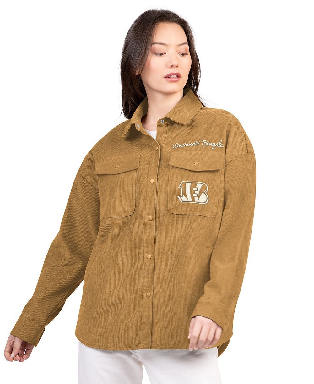 G-III 4Her by Carl Banks Women's Brown Cincinnati Bengals Re-Match Corduroy Full-Snap Shacket