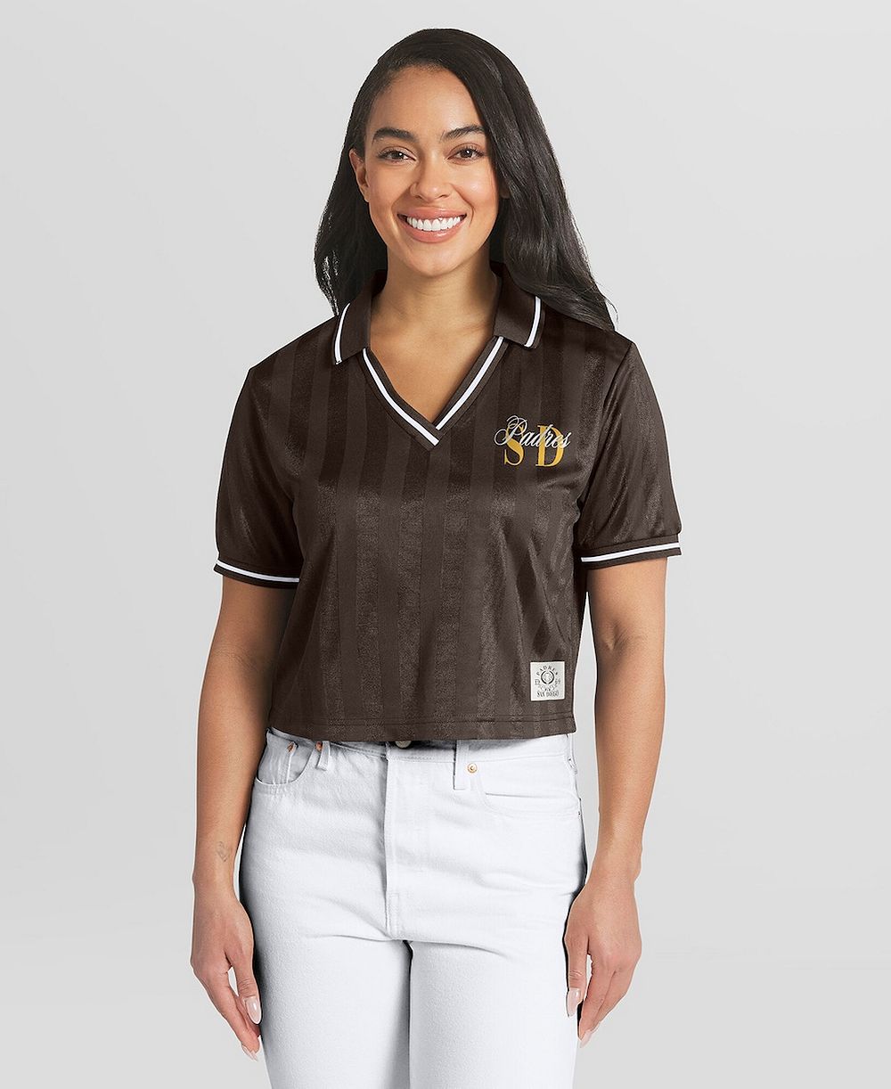 Женский укороченный поло WEAR by Erin Andrews Brown San Diego Padres V-Neck