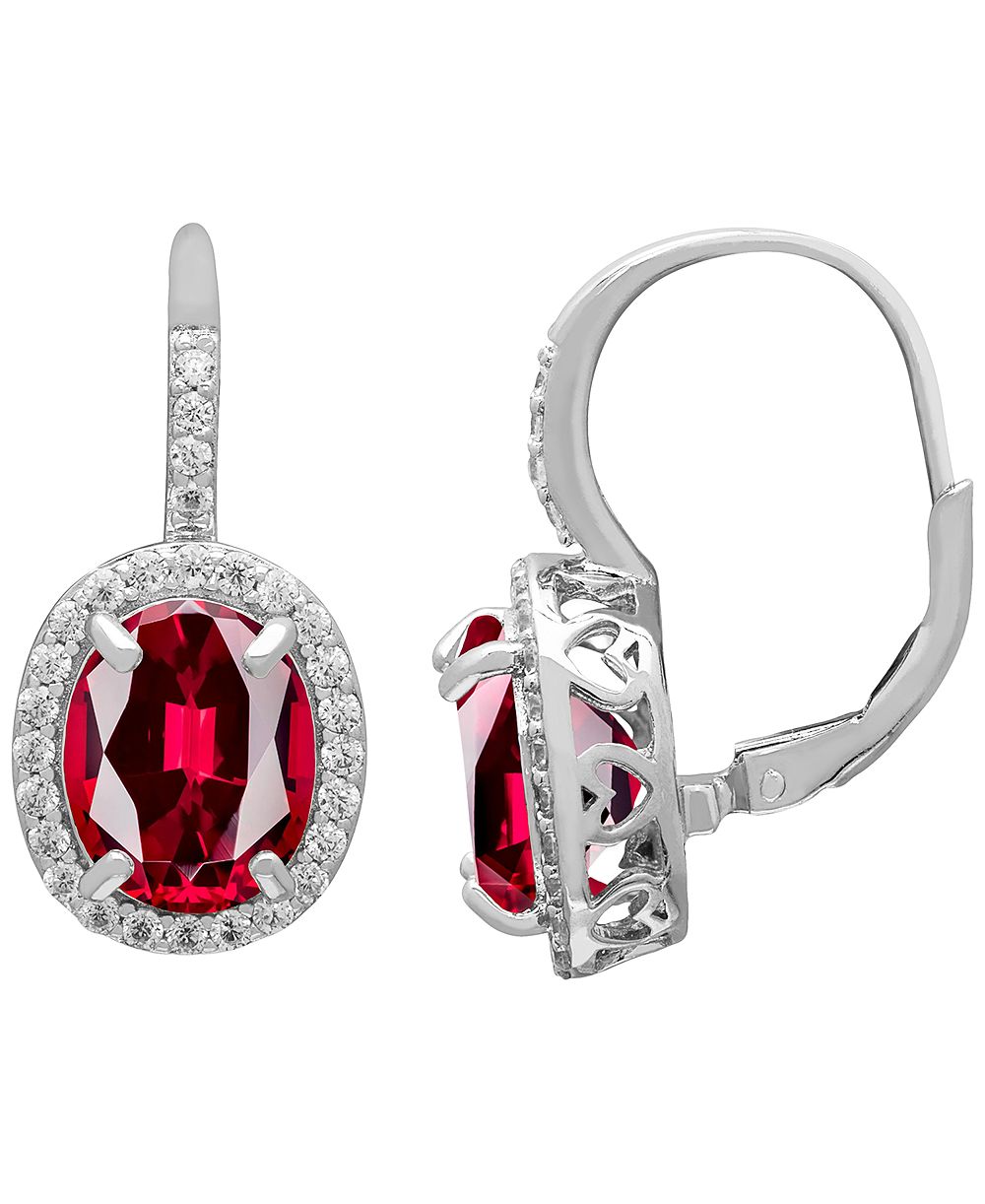 Macy's серьги-гвоздики с выращенным рубином (6 ct. t.w.) и белым сапфиром (0.56 ct. t.w.) из стерлингового серебра