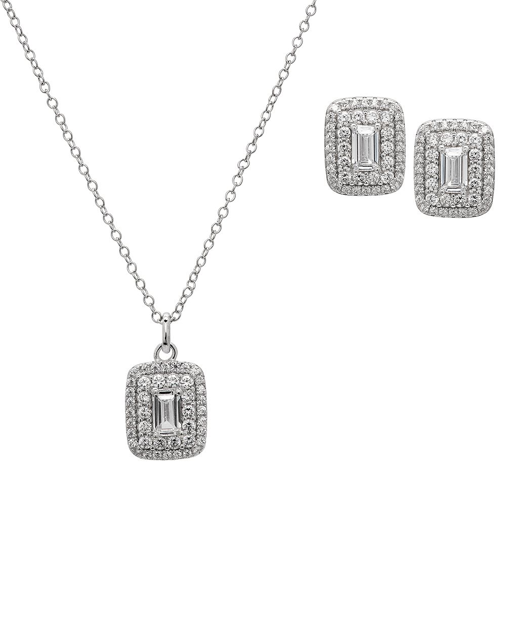 Набор из 2 предметов: колье и серьги с белым сапфиром Lab-Grown, Sterling Silver