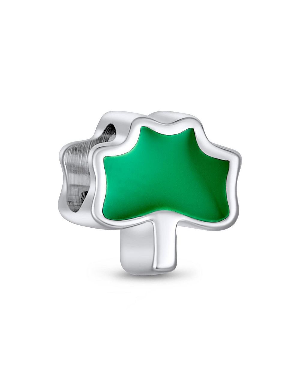 Брошь Bling Jewelry Lucky Enamel Green Shamrock Clover Charm Bead.925 Sterling Silver Fits European Bracelet