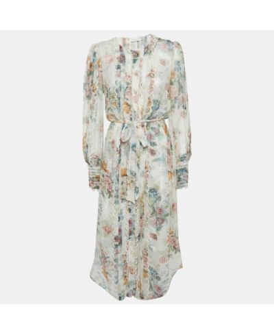 Pre-Owned Zimmermann Women's Floral Print Crepe Scallop Detail Long Dress