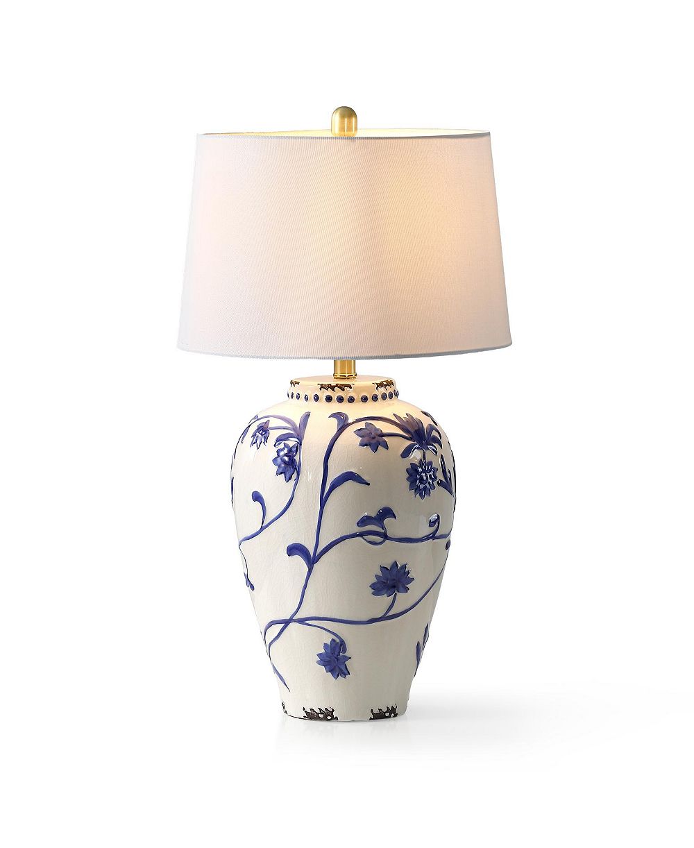 Tribesigns 27-Inch Table Lamp with Porcelain Ginger Jar, Embossed Floral Ceramic Base with Fabric Shade