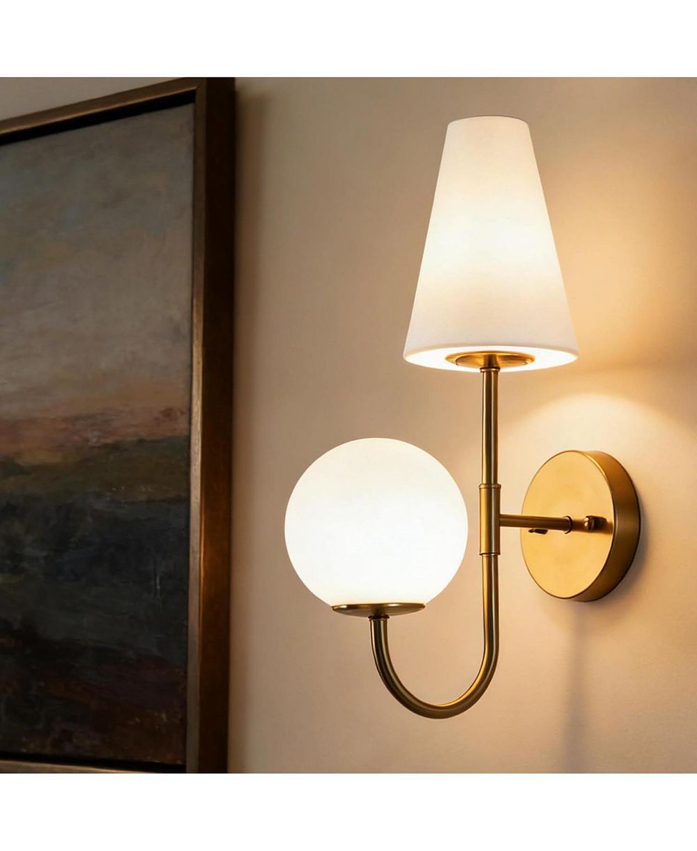 Tribesigns Double-Headed Wall Sconce, Elegant Wall Lamp with Milky Glass Shade, Metal Wall Light Fixtures