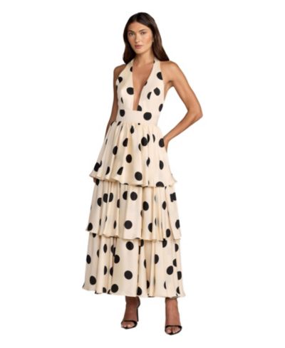 Mac Duggal Women's Polka Dot Halter Neck Ruffle Maxi Dress