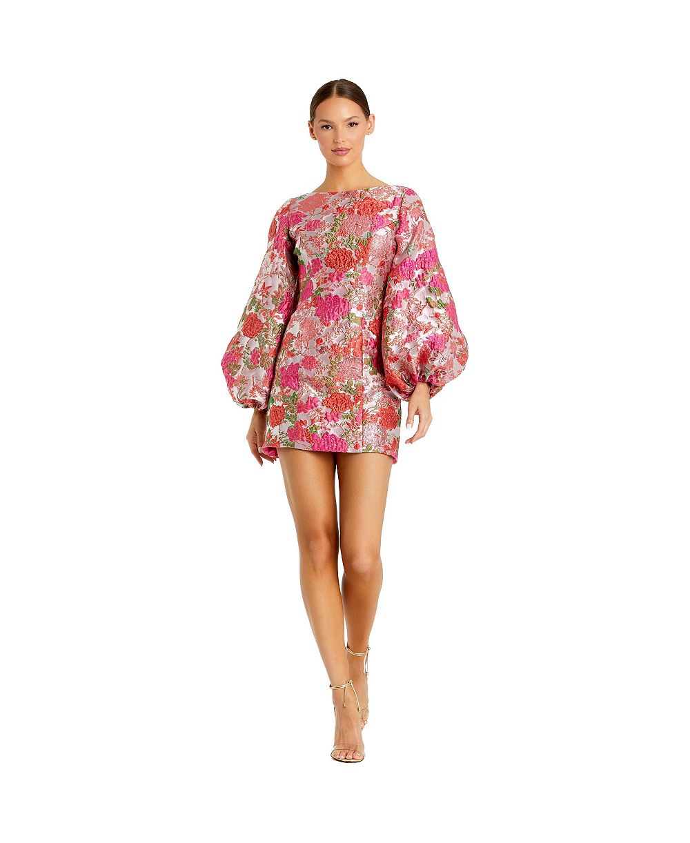 Женское мини-платье Mac Duggal с цветочным узором и рукавами-баллонами