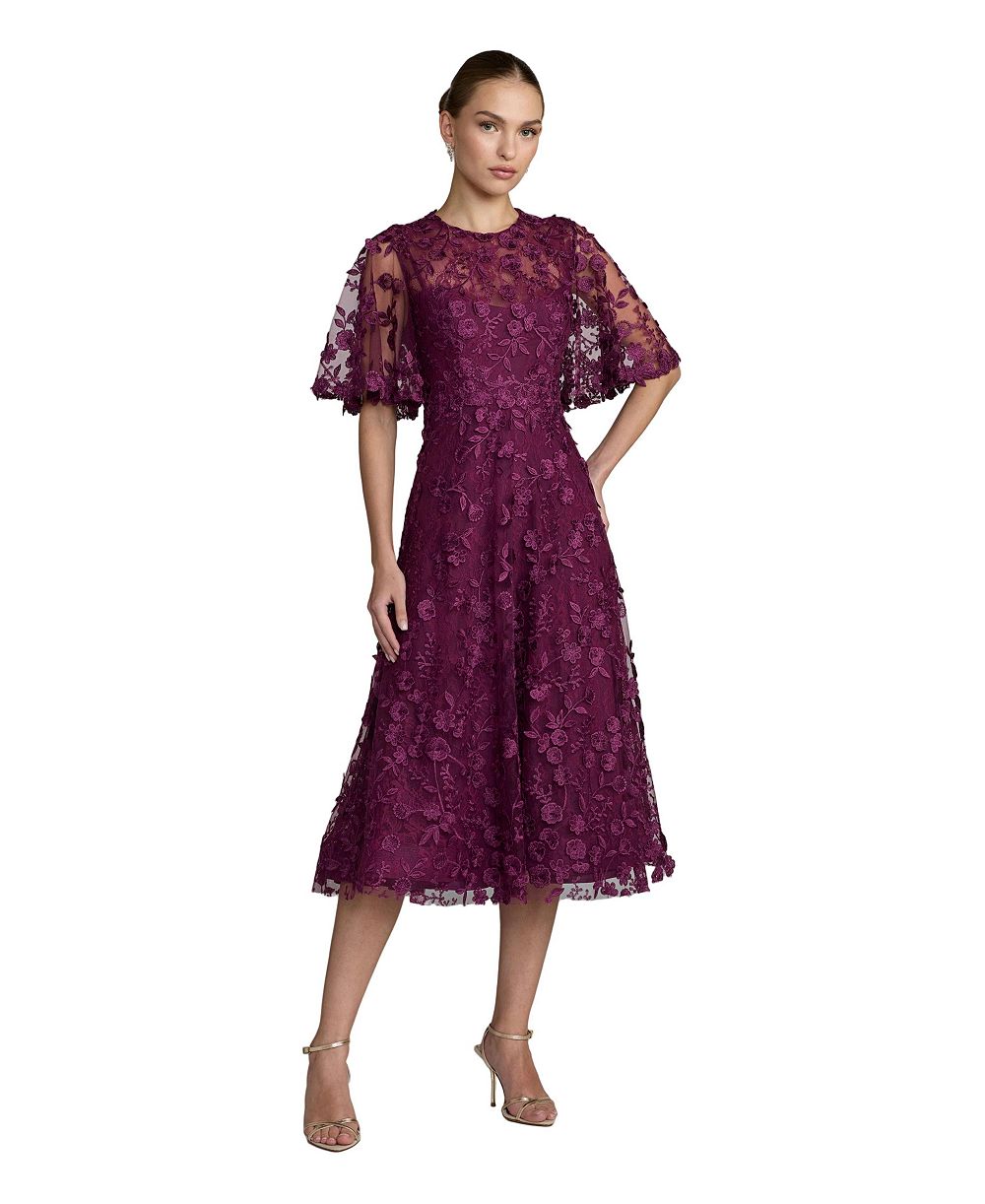 Женское платье Mac Duggal Petite Flutter Sleeve Embroidered Midi