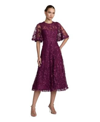 Женское платье Mac Duggal Petite Flutter Sleeve Embroidered Midi
