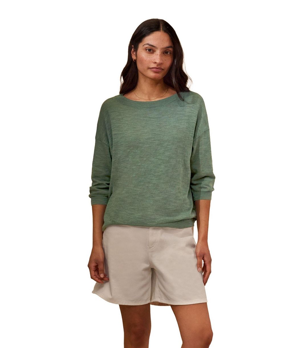Celtic & Co. Women's 3/4 Sleeve Linen Blend Crew Neck Top