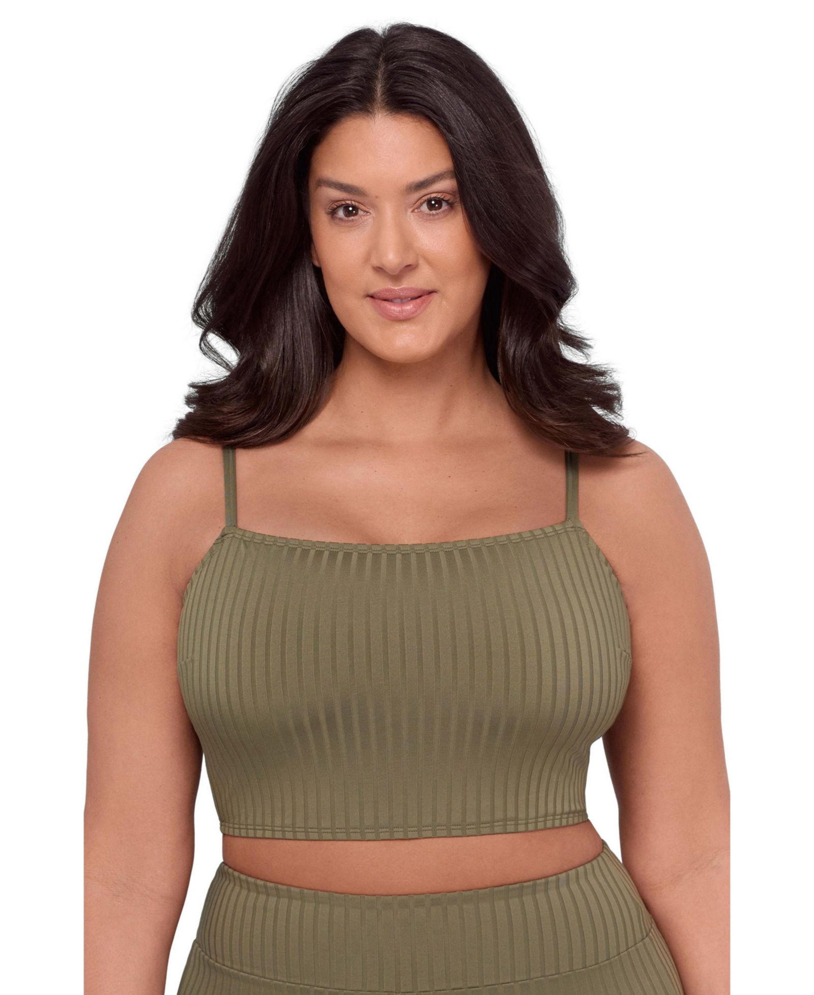S3 Apparel Women's Supportive and Sculpting Ribbed Square-Neck Midkini Swimsuit Top