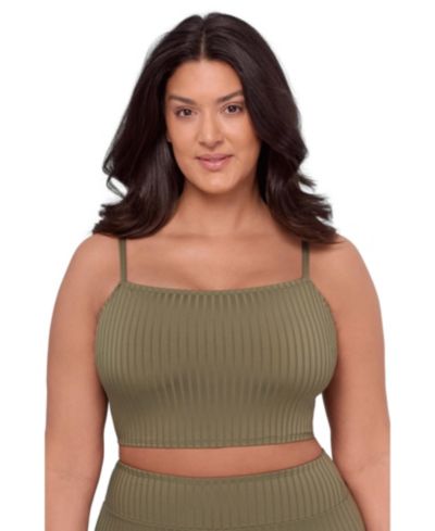 S3 Apparel Women's Supportive and Sculpting Ribbed Square-Neck Midkini Swimsuit Top