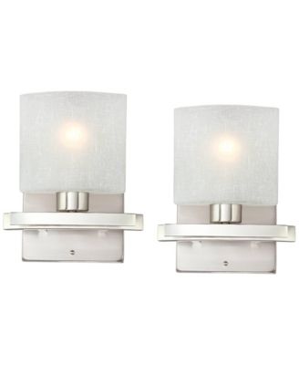 Possini Euro Design Набор из 2 современных настенных светильников, Brushed Nickel, White Linen Glass Shade