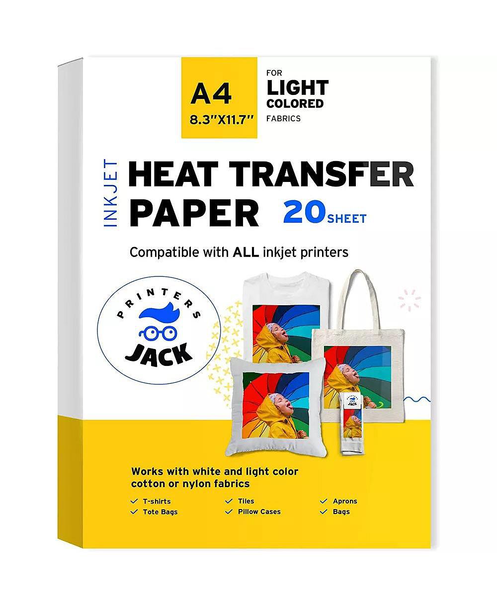Бумага для термопереноса Printers Jack для белых и светлых тканей - A4 (8.3x11.7 in), 20 листов