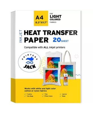 Бумага для термопереноса Printers Jack для белых и светлых тканей - A4 (8.3x11.7 in), 20 листов