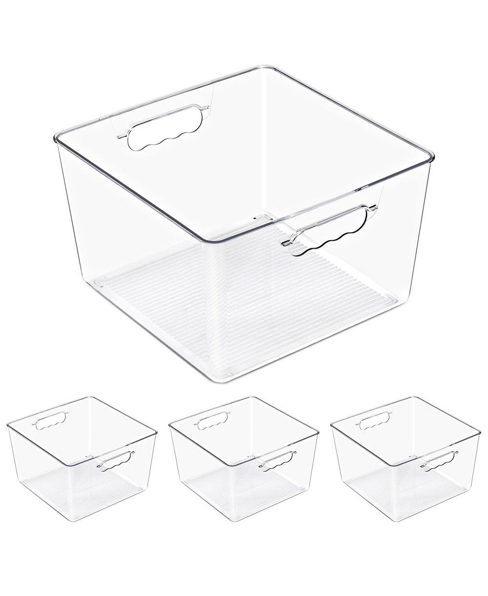 Sorbus 4 Pack Large Square Stackable Storage Bins with Handles - for Storage, Closet, Shelf and Home Organization