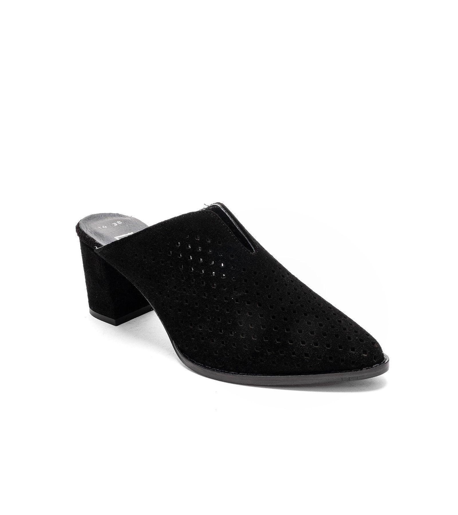 Forever & Always Shoes Women's Toen Leather Block Heel Mule