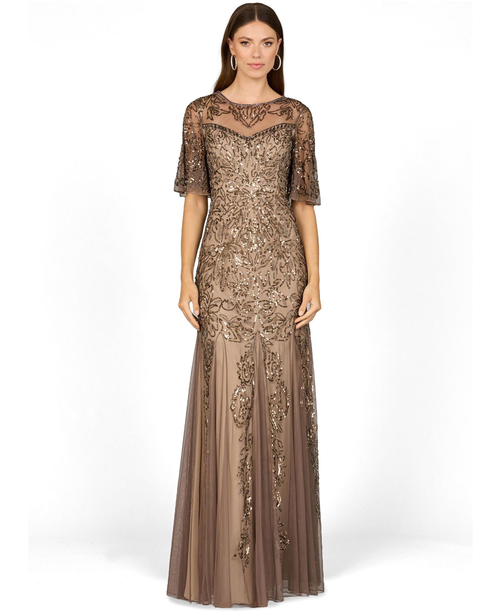 Lara Women's Short Sleeve Sheath Beaded Gown