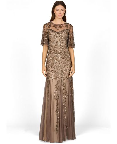 Вечернее платье Lara Women's Short Sleeve Sheath Beaded Gown