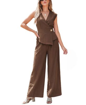 Cupshe Women's Wrap V-Neck Sleeveless Top and Wide-Leg Pants Matching Set