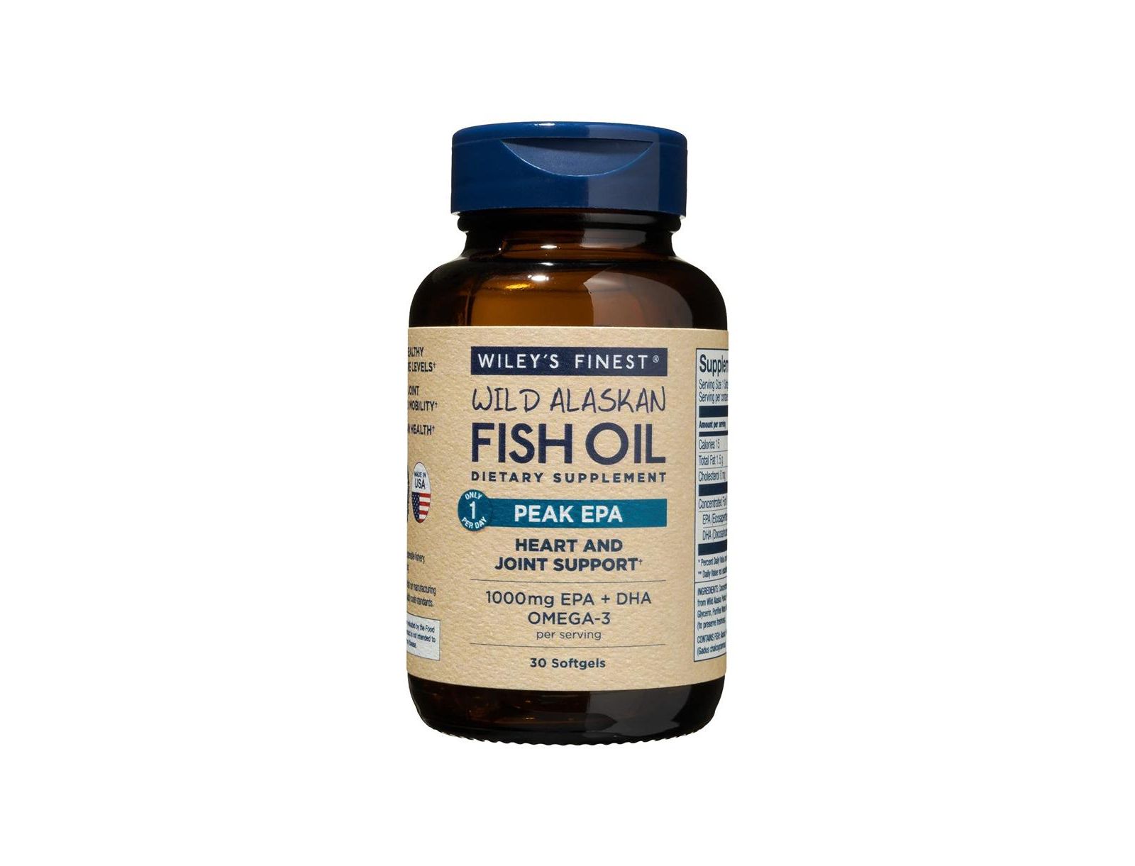 Рыбий жир Wiley's Finest Wild Alaskan Fish Oil Peak EPA - Triple Strength 1000mg Omega-3 для здоровья суставов - 30 мягких капсул (30 порций)