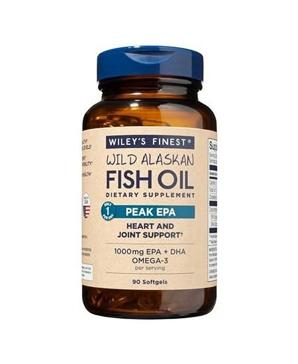 Wiley's Finest Wild Alaskan Fish Oil Peak EPA - Triple Strength 1000mg Omega-3 для здоровья суставов - 90 мягких капсул (90 порций)