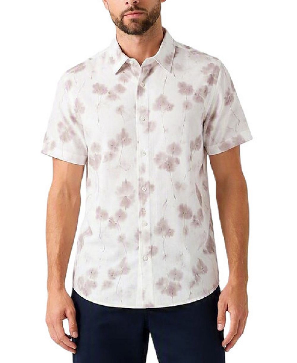 GUESS Men's Knox Jacquard Short-Sleeve Floral Print Regular-Fit Shirt
