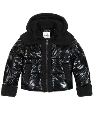 Sam Edelman Girls' 6-16 Metallic With Sherpa Hybrid Hooded Jacket
