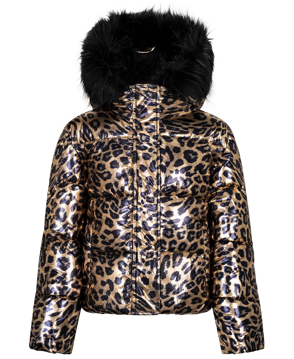 Sam Edelman Girls' 6-16 All Over Metallic Leopard Printed Hooded Jackets