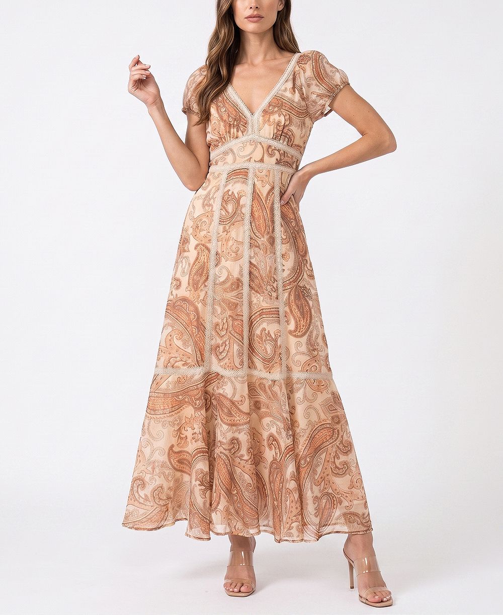 Taylor Женское платье с V-образным вырезом и принтом Paisley, фасон Fit & Flare