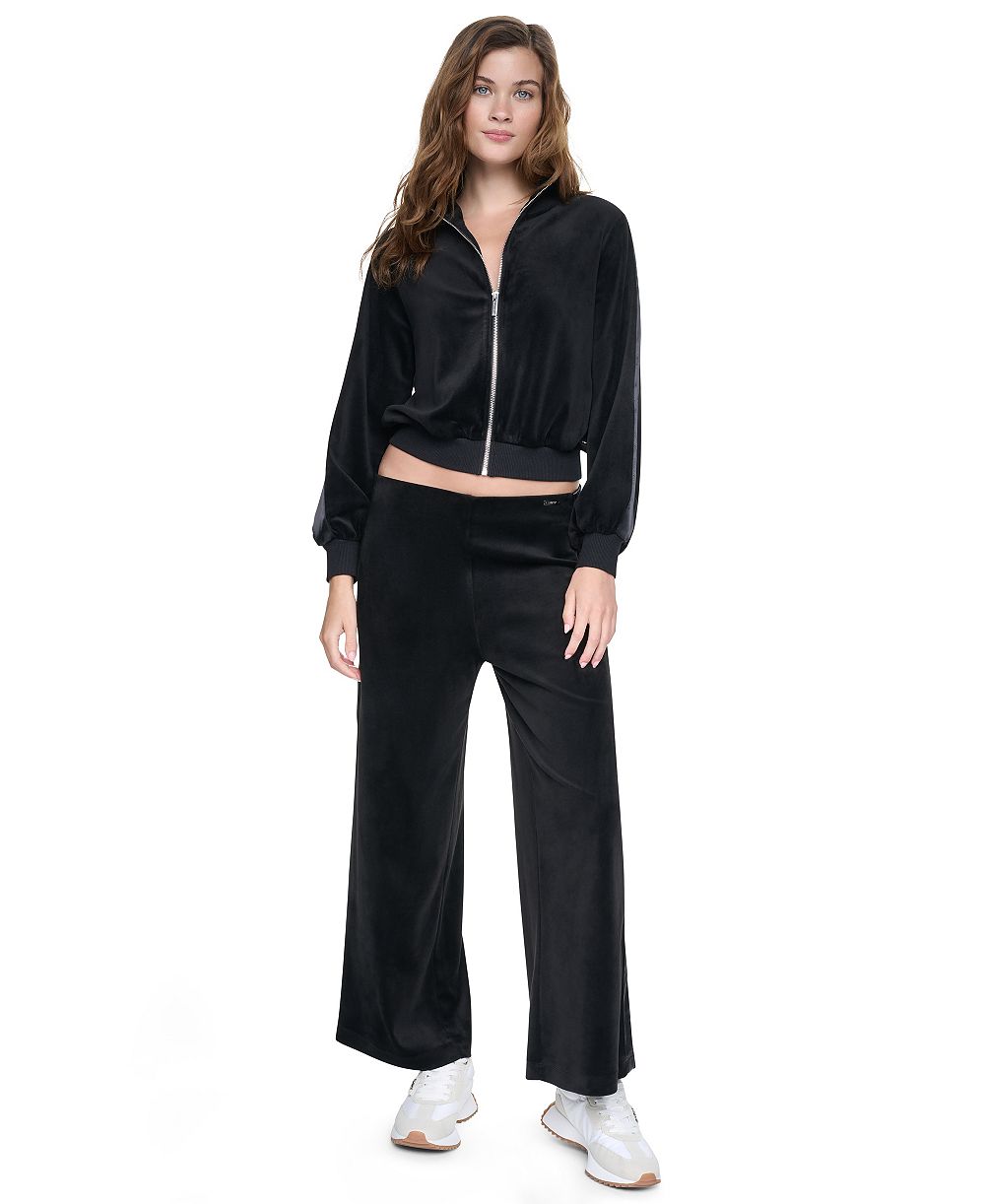 DKNY Jeans Petite Velour and Satin Trim Pull-On Wide-Leg Pants