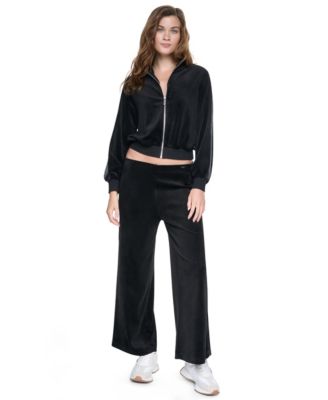Женские брюки DKNY Jeans с широкими штанинами из велюра с атласной отделкой, размер Petite