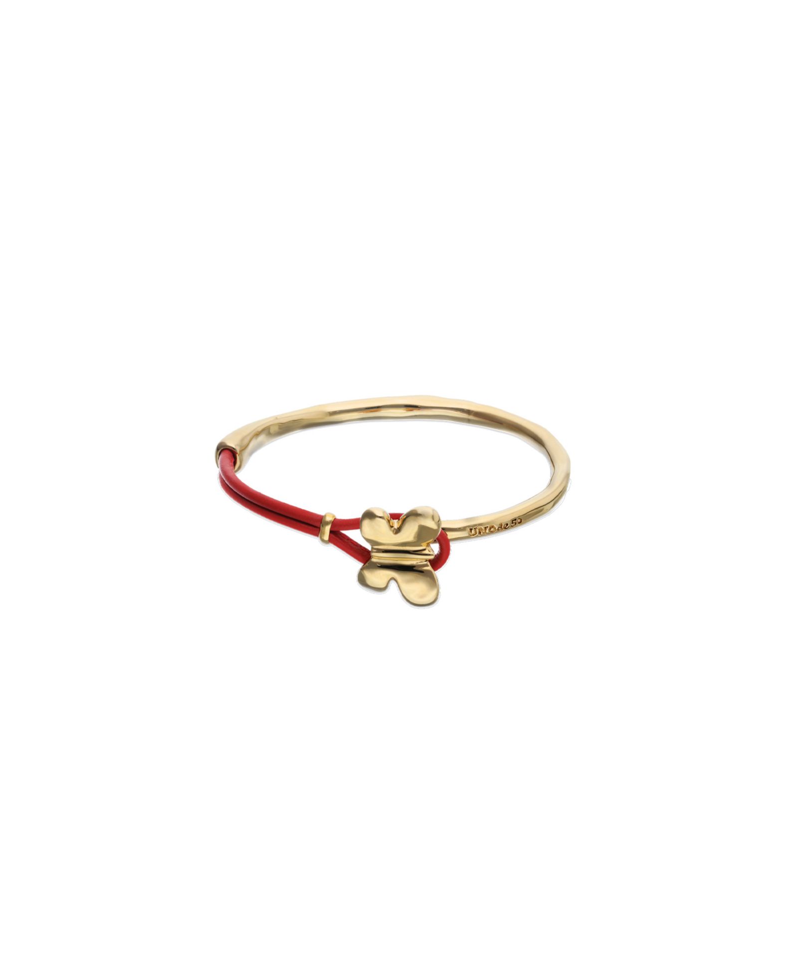 UNOde50 18k Gold Plated Leather Threat and Butterfly Semi-Rigid Bracelet