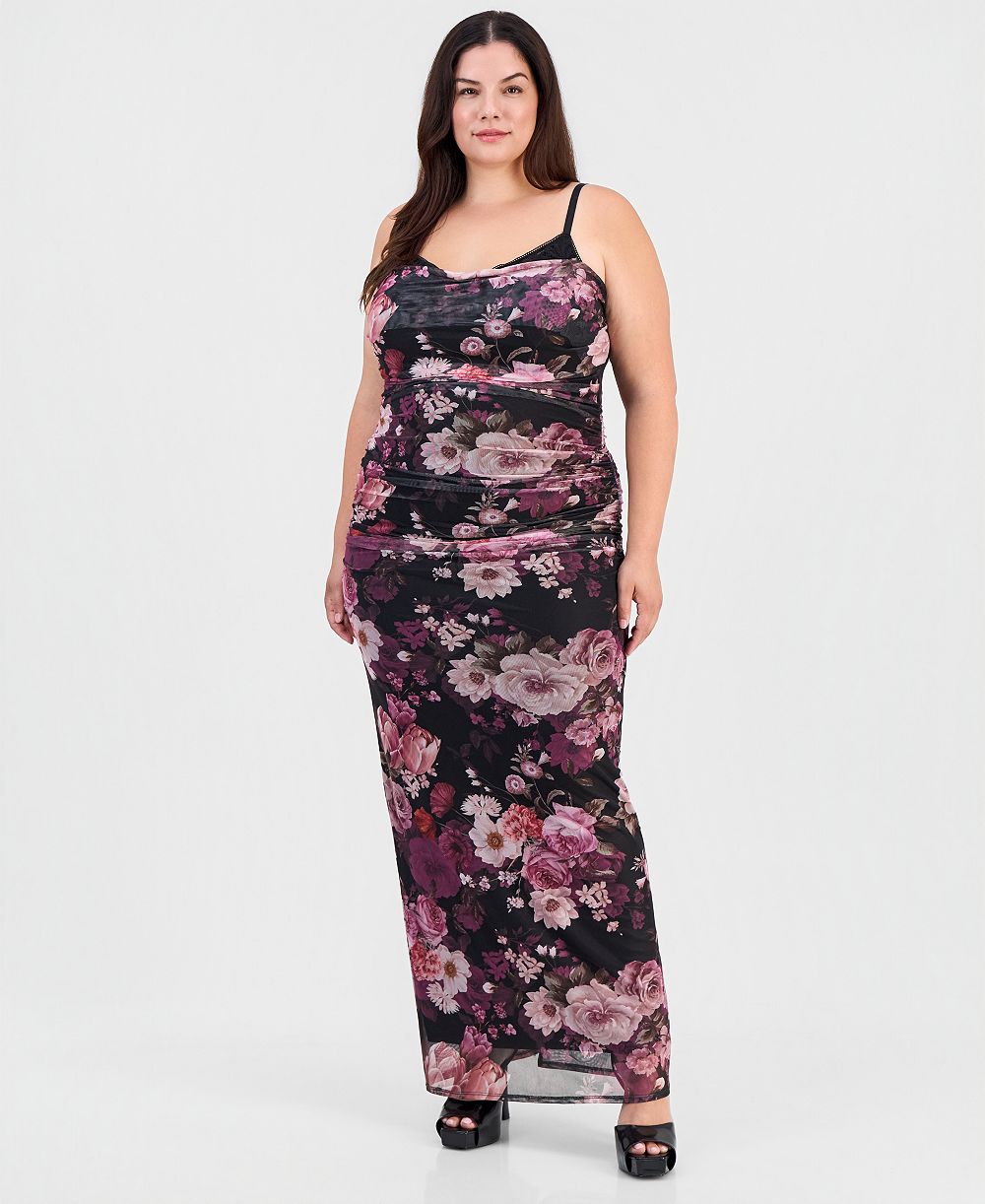 Женское макси-платье Emerald Sundae Plus Size с цветочным принтом и драпировкой