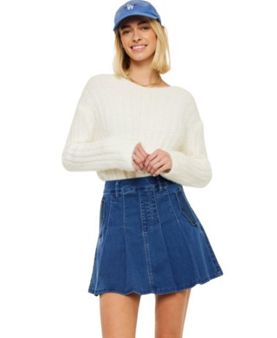 KanCan Women's USA Sandy High Rise Pleated Mini Skort