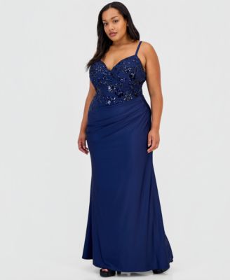 B Darlin Trendy Plus Size Sequinned Pleated Gown
