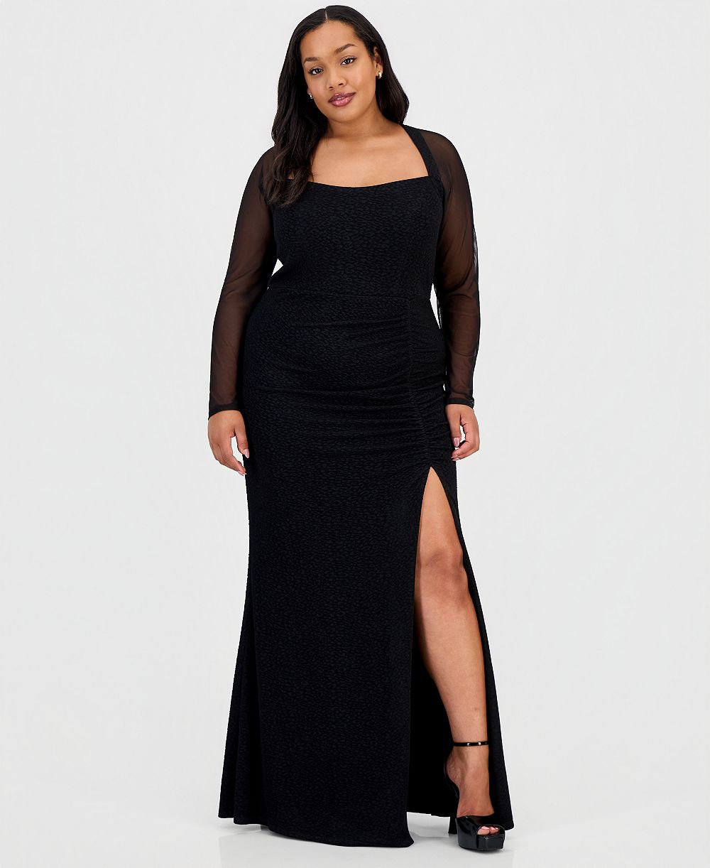 Женское вечернее платье City Studios Trendy Plus Size Mesh-Sleeve High-Slit Gown