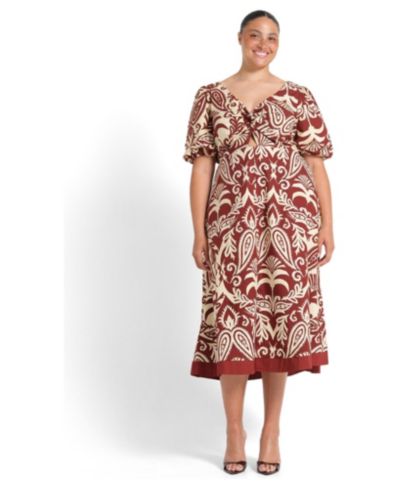 ESTELLE Women's Aurela Cotton Print Twist Midi Dress