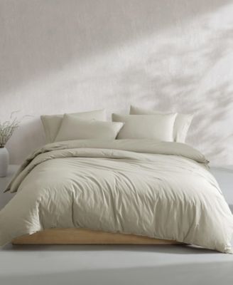 Calvin Klein Washed Percale Cotton Solid 3 Piece Comforter Set, Queen