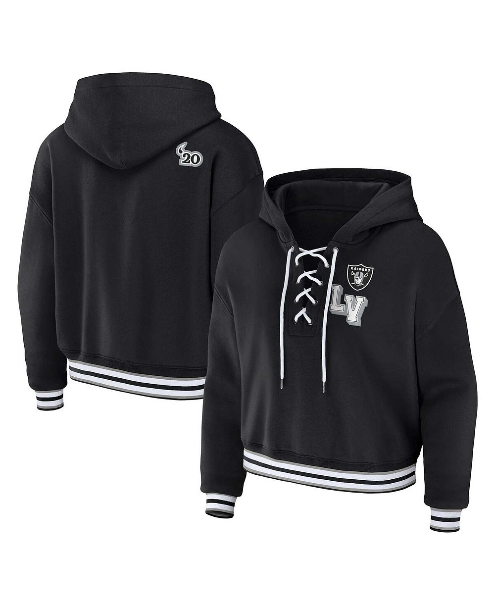 Худи WEAR by Erin Andrews Women's Black Las Vegas Raiders Plus Size Lace-Up Pullover