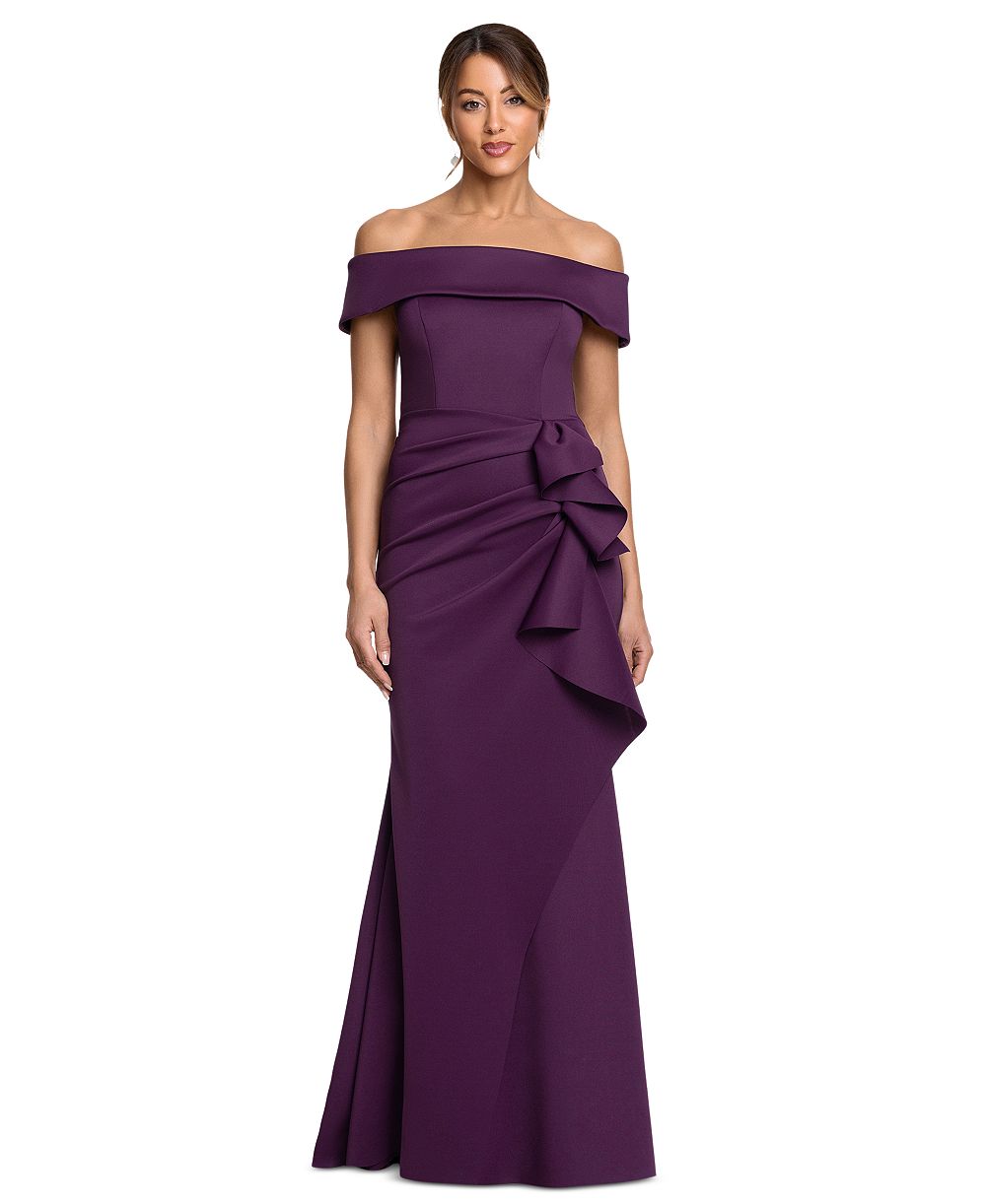 XSCAPE Женское вечернее платье Scuba Side-Ruffle Off-the-Shoulder